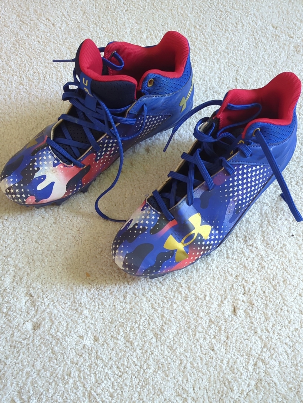 3 For $30. Under Armour Kids Blue, Red & Gold Football Cleats